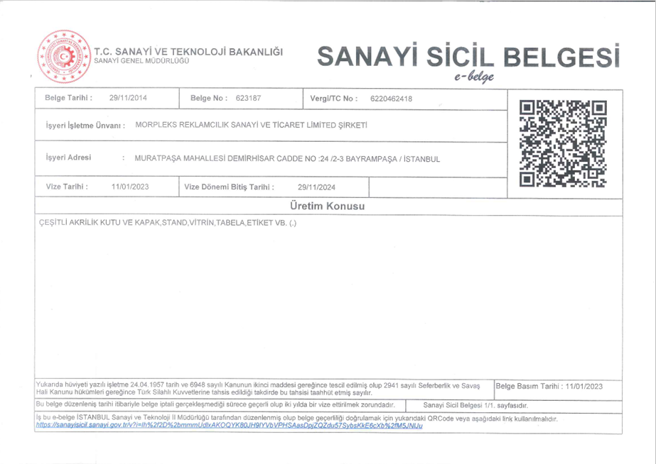 Sanayi Sicil Belgesi